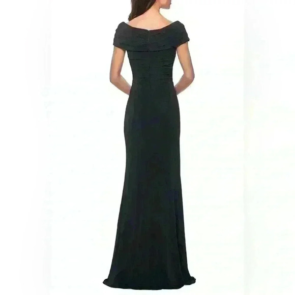 La Femme- NWT Black Ruched Jersey Column Gown sz 2 - Picture 3 of 11